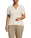 【送料無料】 ランズエンド レディース ポロシャツ トップス Plus Size Wide Rib Polo Shirt Champagne dual stri...