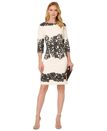 【送料無料】 アドリアナ パペル レディース ワンピース トップス Women's Scroll Lace Print 3/4-Sleeve Sheath Dress Ivory Black 【送料無料】 アドリアナ パペル レディース ワンピース トップス Women's Scroll Lace Print 3/4-Sleeve Sheath Dress Ivory Black