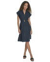 【送料無料】 カルバンクライン レディース ワンピース トップス Women's Belted Cap-Sleeve Commuter Dress Indigo