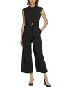 【送料無料】 カルバンクライン レディース ジャンプスーツ トップス Women's Crepe Belted Straight-Leg Jumpsuit Bl...