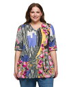 【送料無料】 24セブンコンフォート レディース シャツ トップス Plus Size Print Elbow Sleeve V-Neck Henley Tunic Top Blue Multi