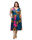 【送料無料】 24セブンコンフォート レディース ワンピース トップス Plus Size Midi Length Print Sleeveless Pleated Pocket Dress Green Multi