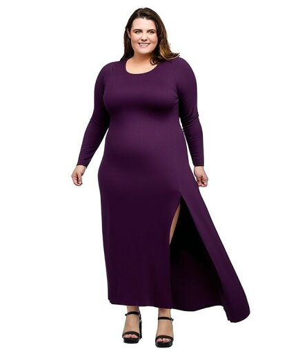 【送料無料】 24セブンコンフォート レディース ワンピース トップス Plus Size Long Sleeve Side Slit Fitted Maxi Dress Purple 【送料無料】 24セブンコンフォート レディース ワンピース トップス Plus Size Long Sleeve Side Slit Fitted Maxi Dress Purple