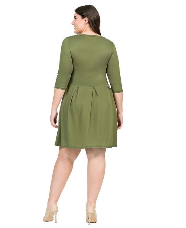 24セブンコンフォート レディース トップス ワンピース Olive 24seven Comfort Apparel Plus Size Fit and Flare Elbow Sleeves Dress