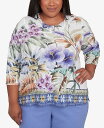 【送料無料】 アルフレッド ダナー レディース シャツ トップス Plus Size Santa Fe Tropical Floral Border Top Aloe Multi