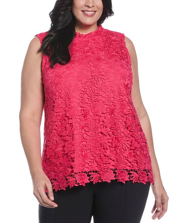 【送料無料】 ラファエラ レディース シャツ トップス Plus Size Scalloped Lace Sleeveless Top Raspberry