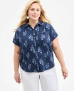 【送料無料】 スタイルアンドコー レディース シャツ トップス Plus Size Printed Camp Shirt Floral Industrial B...