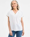 【送料無料】 スタイルアンドコー レディース シャツ トップス Women's Cotton Gauze V-Neck Short-Sleeve Top Bright White(4)