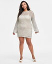 【送料無料】 バースリー レディース ニット・セーター アウター Trendy Plus Size Long-Sleeve Crochet Mini Dress Beach Sand(4)