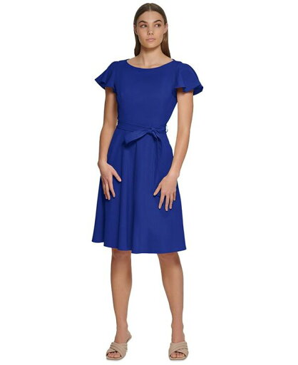 【送料無料】 カルバンクライン レディース ワンピース トップス Women's Flutter-Sleeve Tie-Waist Dress Ultramarine 【送料無料】 カルバンクライン レディース ワンピース トップス Women's Flutter-Sleeve Tie-Waist Dress Ultramarine