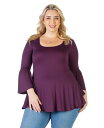 【送料無料】 24セブンコンフォート レディース シャツ トップス Plus Size Long Bell Sleeve Flared Tunic Top Plum