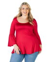 【送料無料】 24セブンコンフォート レディース シャツ トップス Plus Size Long Bell Sleeve Flared Tunic Top Red