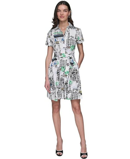 【送料無料】 カール ラガーフェルド レディース ワンピース トップス Women's Scenic-Printed Shirtdress Soft White & Chambray 【送料無料】 カール ラガーフェルド レディース ワンピース トップス Women's Scenic-Printed Shirtdress Soft White & Chambray