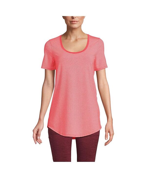 ランズエンド レディース トップス シャツ Tシャツ Lands' End Women's Short Sleeve Power Performance Scoop Neck Curved Hem Tunic Tee Deep coral pinstripe コーラル