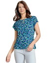 【送料無料】 ジョーンズニューヨーク レディース シャツ トップス Women's Printed Cap-Sleeve Top Pacific Navy Mu...