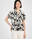【送料無料】 アンクライン レディース シャツ トップス Women's Printed Tie-Neck Blouse Black Mutli(4)