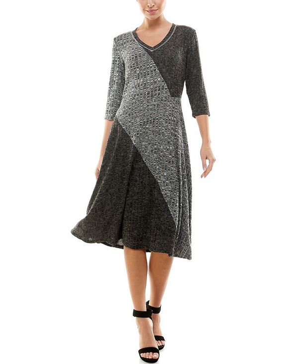 【送料無料】 ニューヨークコレクション レディース ワンピース トップス Women's Two Tone Ribbed A-line Dress Dark Gray Light Gray