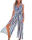 【送料無料】 カップシー レディース ジャンプスーツ トップス Women's Sharp Lines Striped Jumpsuit Blue