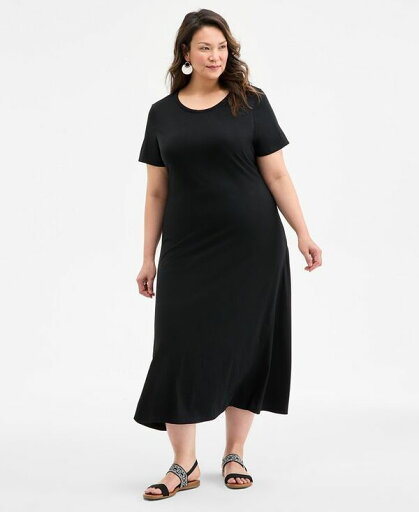 【送料無料】 スタイルアンドコー レディース ワンピース トップス Plus Size Solid Short-Sleeve Maxi Dress Deep Black 【送料無料】 スタイルアンドコー レディース ワンピース トップス Plus Size Solid Short-Sleeve Maxi Dress Deep Black