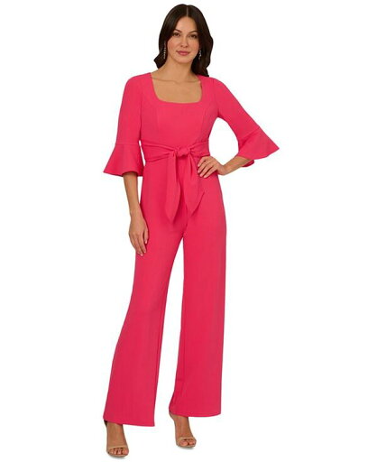 【送料無料】 アドリアナ パペル レディース ジャンプスーツ トップス Women's Tie-Front Bell-Sleeve Knit Crepe Jumpsuit Camellia 【送料無料】 アドリアナ パペル レディース ジャンプスーツ トップス Women's Tie-Front Bell-Sleeve Knit Crepe Jumpsuit Camellia