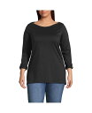 【送料無料】 ランズエンド レディース シャツ トップス Plus Size Supima Cotton Adjustable 3/4 Sleeve Boatneck Tunic Black