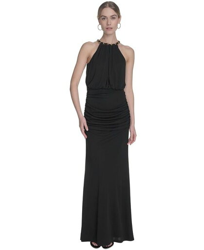 【送料無料】 エリザジェイ レディース ワンピース トップス Women's Chain-Link Halter Blouson Gown Black 【送料無料】 エリザジェイ レディース ワンピース トップス Women's Chain-Link Halter Blouson Gown Black