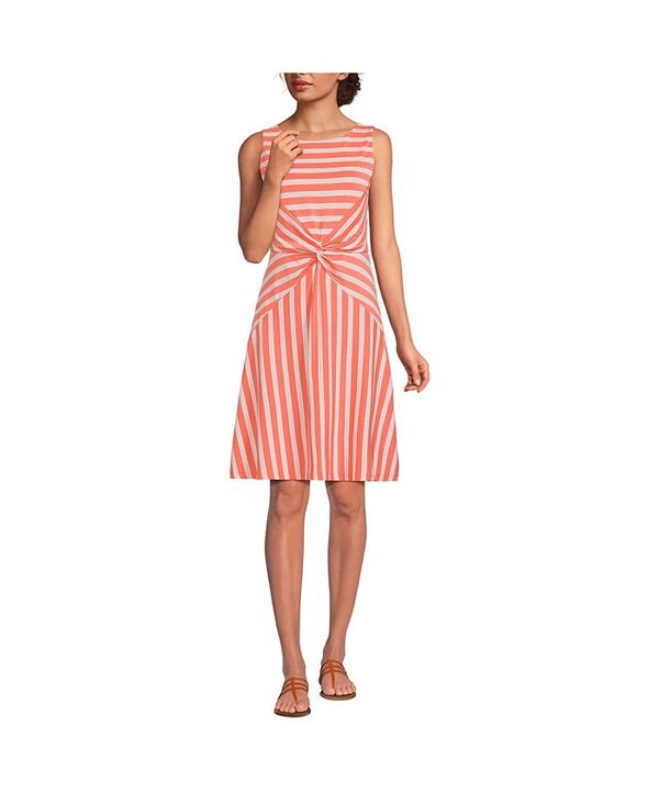 【送料無料】 ランズエンド レディース ワンピース トップス Women's Cotton Modal Boatneck Twist Dress Living coral quad stripe