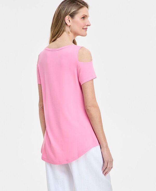 【送料無料】 ジェイエムコレクション レディース シャツ トップス Women's Short Sleeve Scoop-Neck Cold-Shoulder Top Pink Petunia