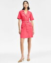 【送料無料】 アイ.エヌ.シー インターナショナル コンセプト レディース ワンピース トップス Women's Linen-Blend Belted Mini Dress Starfish Pink