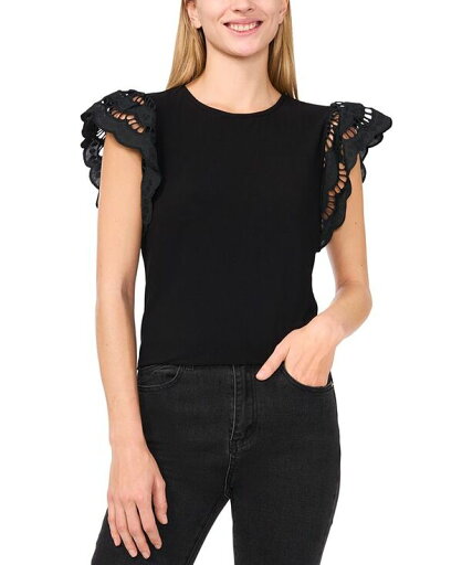 【送料無料】 セセ レディース シャツ トップス Women's Ruffled Eyelet-Sleeve Crewneck Top Rich Black 【送料無料】 セセ レディース シャツ トップス Women's Ruffled Eyelet-Sleeve Crewneck Top Rich Black