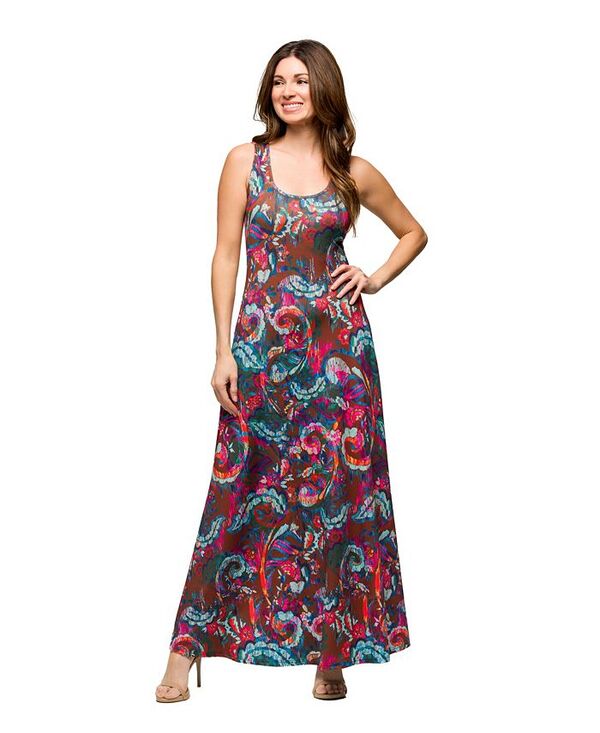 【送料無料】 24セブンコンフォート レディース ワンピース トップス Women's Pink and Brown Print Scoop Neck A Line Sleeveless Maxi Dress Brown Mult