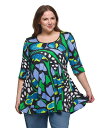 【送料無料】 24セブンコンフォート レディース シャツ トップス Plus Size Print Elbow Sleeve Casual Tunic Top Green Multi