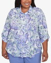 【送料無料】 アルフレッド ダナー レディース シャツ トップス Plus Size Santa Fe Abstract Butterfly Collared Button Front Top Iris Multi