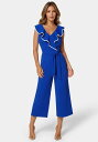 【送料無料】 ベベ レディース ジャンプスーツ トップス Women's Scuba Crepe Ruffle V-Neck Jumpsuit Royal