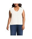 【送料無料】 ランズエンド レディース シャツ トップス Plus Size Linen Blend Cap Sleeve Gathered Shoulder ...