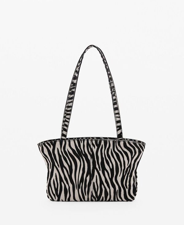 【送料無料】 マンゴ レディース ハンドバッグ バッグ Women's Zebra-Print Leather Bag Black