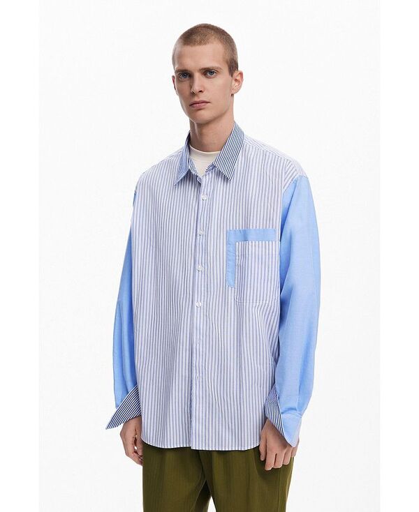 デジグアル メンズ トップス シャツ パッチワーク Desigual Men's Patchwork-Kombihemd Blue ブルー