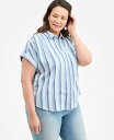 【送料無料】 スタイルアンドコー レディース シャツ トップス Plus Size Striped Camp Shirt Sammy Blue