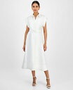【送料無料】 アンクライン レディース ワンピース トップス Women's Belted Drop-Sleeve Shirtdress Bright Whit...