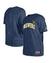 【送料無料】 ニューエラ メンズ Tシャツ トップス Men's Navy Milwaukee Brewers Throwback Pinstripe T-Shirt Navy(4)