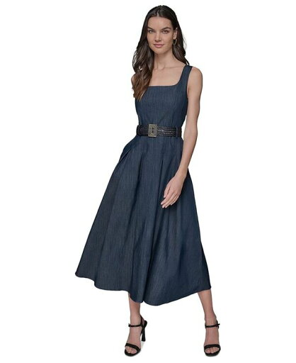 【送料無料】 カール ラガーフェルド レディース ワンピース トップス Women's Belted Stretch Denim Midi Dress Indigo 【送料無料】 カール ラガーフェルド レディース ワンピース トップス Women's Belted Stretch Denim Midi Dress Indigo