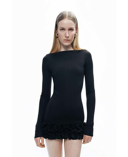 【送料無料】 ノクチューン レディース ワンピース トップス Women's Frill Detailed Jersey Mini Dress Black 【送料無料】 ノクチューン レディース ワンピース トップス Women's Frill Detailed Jersey Mini Dress Black
