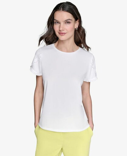 【送料無料】 カール ラガーフェルド レディース シャツ トップス Women's Crewneck Tulip-Sleeve Blouse Soft White 【送料無料】 カール ラガーフェルド レディース シャツ トップス Women's Crewneck Tulip-Sleeve Blouse Soft White