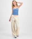【送料無料】 セレブリティピンク レディース カジュアルパンツ ボトムス Juniors' Cargo Strap Wide-Leg Pants Parchment(4)