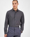 【送料無料】 アルファニ メンズ シャツ トップス Men's Slim Fit Long Sleeve Button-Front Dash Diamond Print Shirt Charcoal Grey