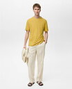【送料無料】 マンゴ メンズ Tシャツ トップス Men's Linen Slim-Fit T-Shirt Curry