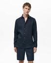 【送料無料】 マンゴ メンズ シャツ トップス Men's Linen Slim-Fit Shirt Dark Navy