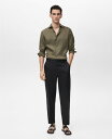 【送料無料】 マンゴ メンズ シャツ トップス Men's Linen Slim-Fit Shirt Khaki