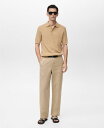 【送料無料】 マンゴ メンズ ポロシャツ トップス Men's Rib-Knit Cotton-Blend Polo Shirt Beige