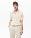 【送料無料】 マンゴ メンズ ポロシャツ トップス Men's Openwork Cotton Knitted Polo Shirt Ivory White